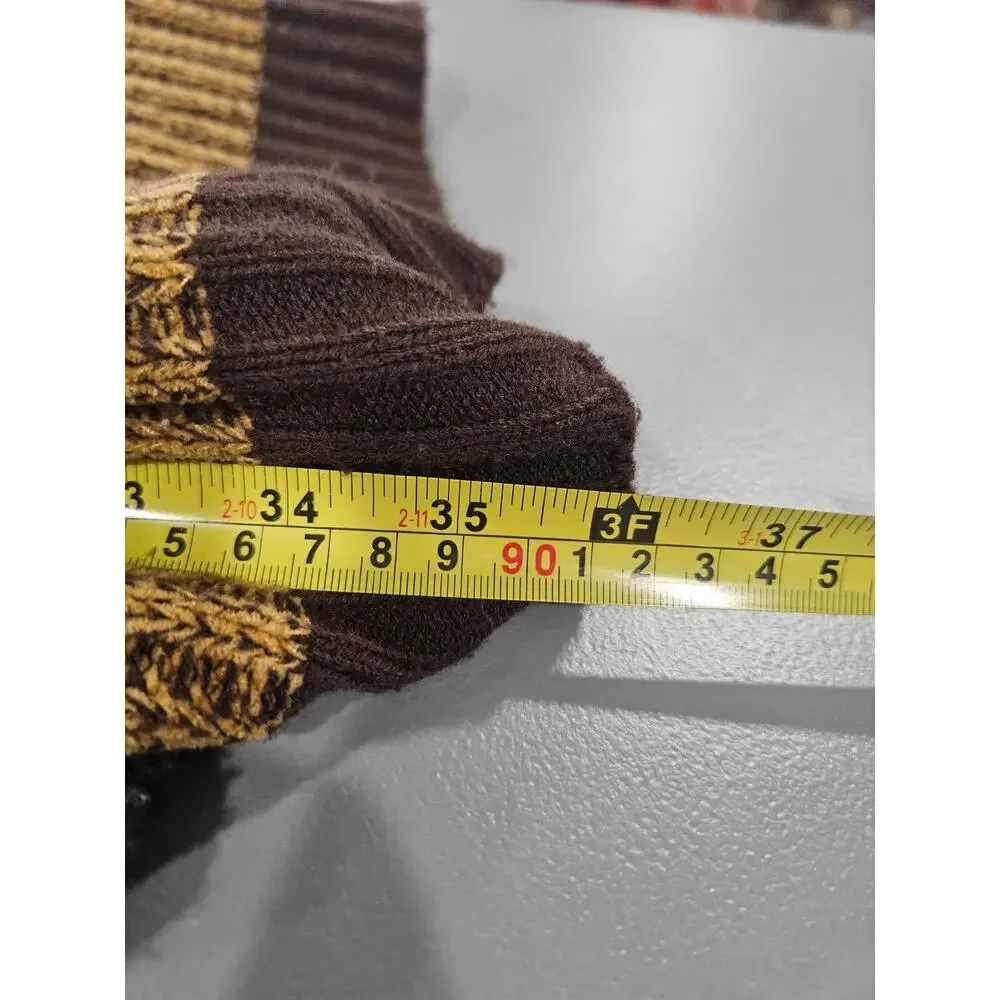 Vintage 90s Barcode Sweater Mens 2XL Brown Tan Chenille Ribbed Knit - Picture 5 of 5